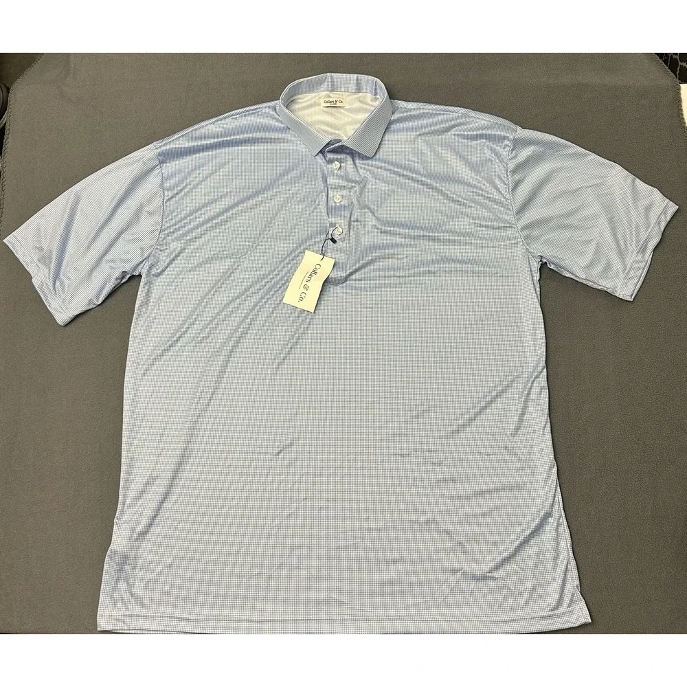 Collars and Co. Short Sleeve Polo Blue/white Houndstooth Shirt Size 4XL